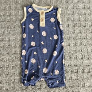 Blue Baseball Print Sleeveless Romper